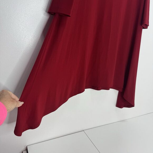 Clara Sun Woo Tunic Top Shirt Women’s M Red Asymmetrical Hem Stretch Lagenlook - Picture 5 of 5